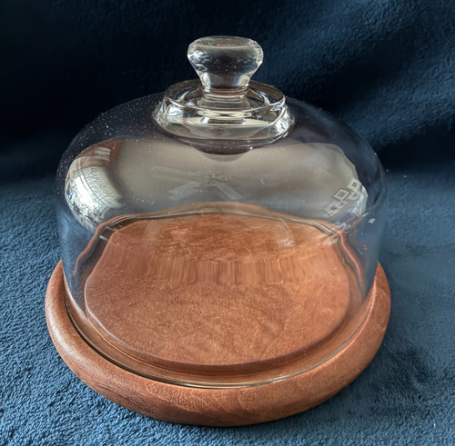 Good Wood Genuine Teak Cheese Tray with Glass Dome Cover