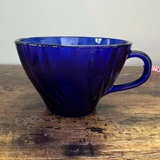 Vintage Duralex France Vereco Rivage Cobalt Blue Swirl Teacup