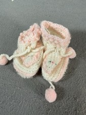 Vintage Handmade Pink and White Crochet Baby Booties
