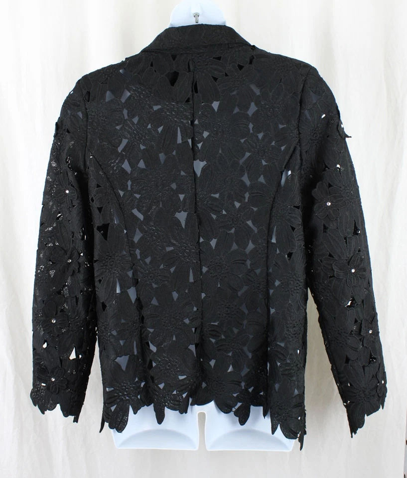 Berek Women's Black Perforated Embroidered Jeweled Long Sleeve Jacket Blazer XL - Image 2 of 3
