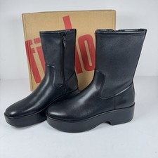 Image of Fitflop F-LUMA Stretch Leather Demi-Wedge Boot Black Size UK 5 -New -RRP £190