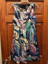 Vince Camuto Sz 10 Women's Sleeveless Fit & Flare Blue Purple Floral Dress Lined