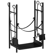 Firewood Rack with Fireplace Tools, Indoor Outdoor Firewood Holder