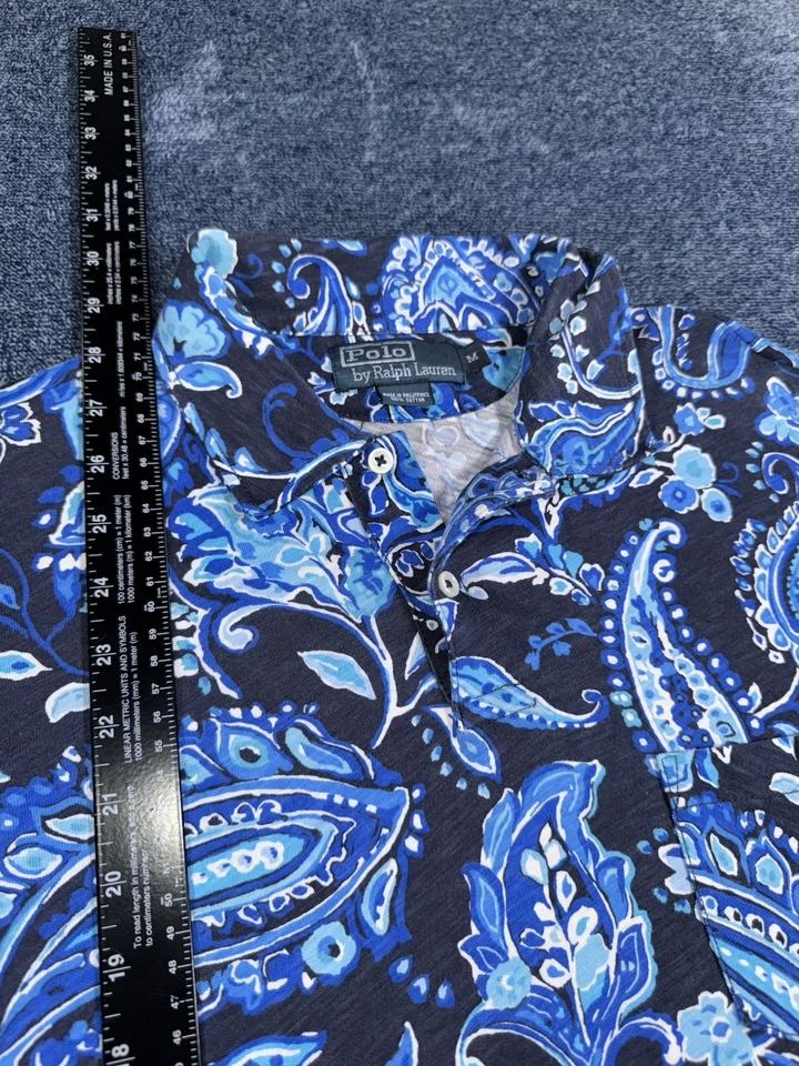 Camisa Polo Ralph Lauren Para Hombre Azul Medio Manga Corta AOP Paisley Y2K De Colección Foto 3 de 4