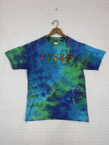 Vintage Grateful Dead Bears Dancing T-Shirt Gr. L Tie Dye Y2K Band Liquid Blue