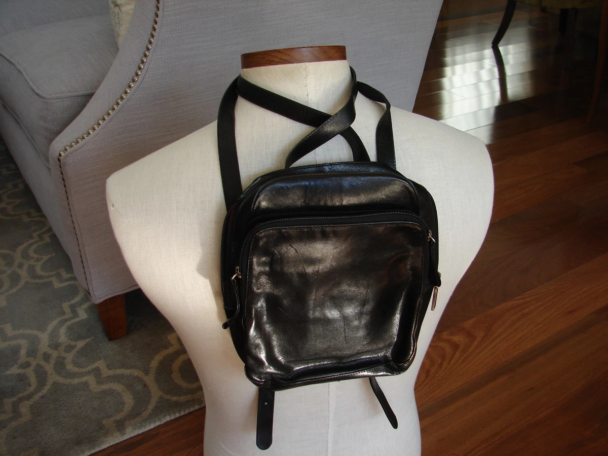 Vintage Hobo International Betta Venice Black Leather Sling Backpack Bag Retro Vintage Hobo International Black Leather Backpack | eBay main image 2