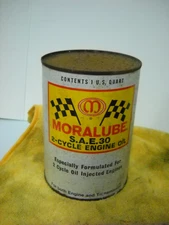 Vintage Moralube S.A.E. 30 2-Cycle Engine Oil Tin Can EMPTY Man Cave Garage
