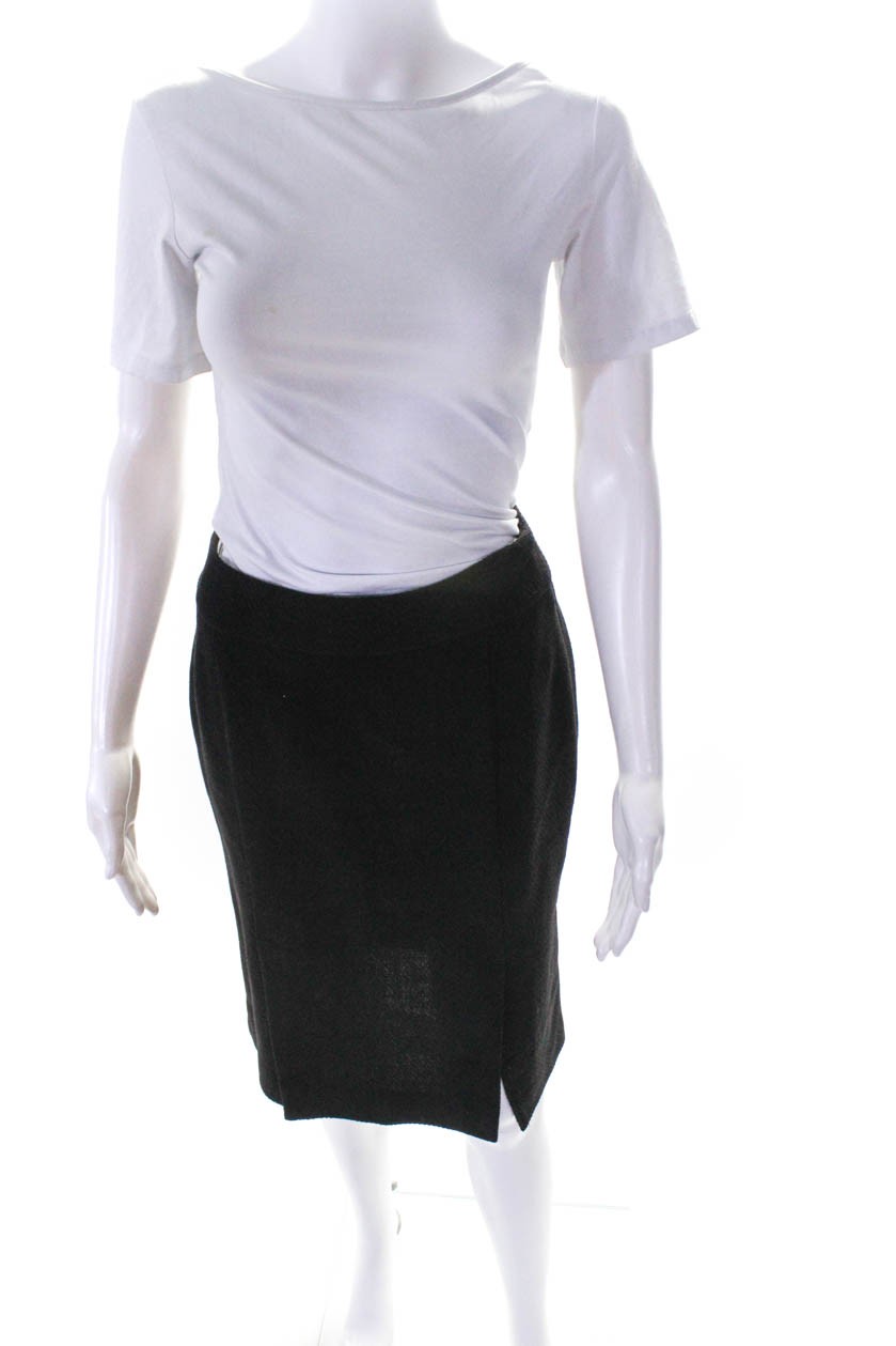 Emporio Armani Womens Wool Slit Hem Back Zip Straight Pencil Skirt Black Size 8
