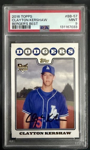 2016 Topps Clayton Kershaw 2008 Topps Reprint Berger's Best #BB-57 PSA 9 MINT