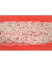 50 Cm Passamaneria Bordo Modello Fiore Roselline Rialzate Cucite Base Tulle Alto