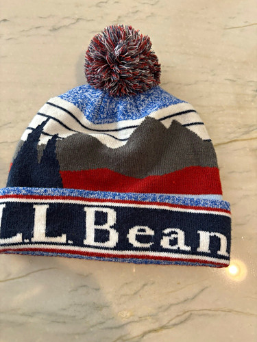 L.L.Bean Striped Knit Pom Beanie Hat Blue/White/Red/Gray OSFA Fall/Winter