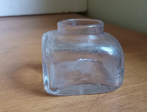 1840s FREE BLOWN PONTILED SQUARE GLASS INKWELL DUG IN 1850s OUTHOUSE PRIVY - Picture 5 of 8