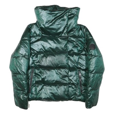DKNY Damen grüne gefütterte Jacke L Polyestermischung Reißverschluss Outdoor Winter warm