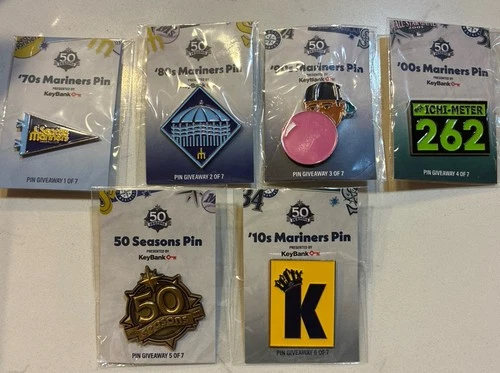 Seattle Mariners 50th Anniversary Pin Set 1970s-2010s, 50 Seasons
