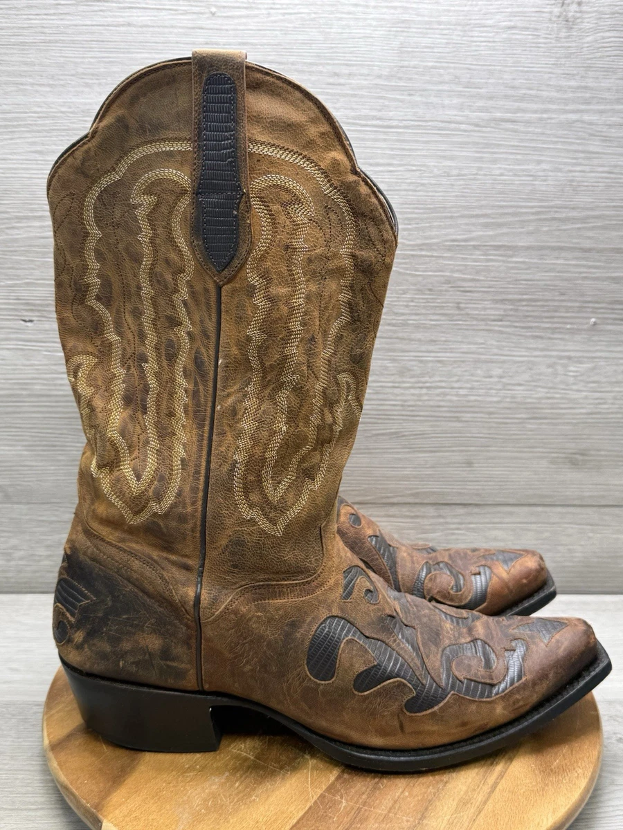 Bottes Cowboy Justin Boots Dillon - Bout Carré En Cuir De Vache Marron - Taille Large (E) - Neuves Avec Boîte