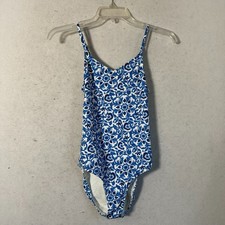 Vineyard Vines bathing suit swim suit girls L 14 one piece blue floral NEW