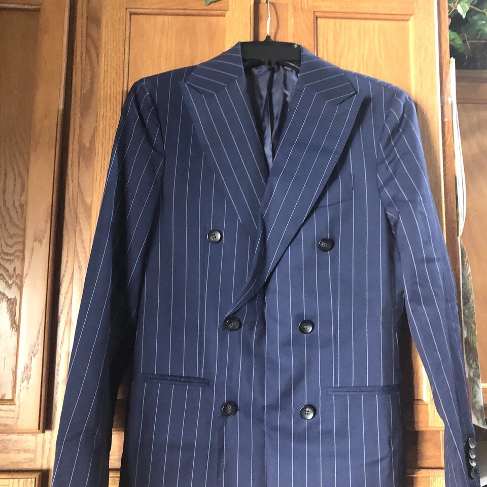 Chaqueta Blazer Suitsupply Havana Doble Pecho Lana Jetted Azul Marino Para Hombre Delgada 44 Foto 3 de 4