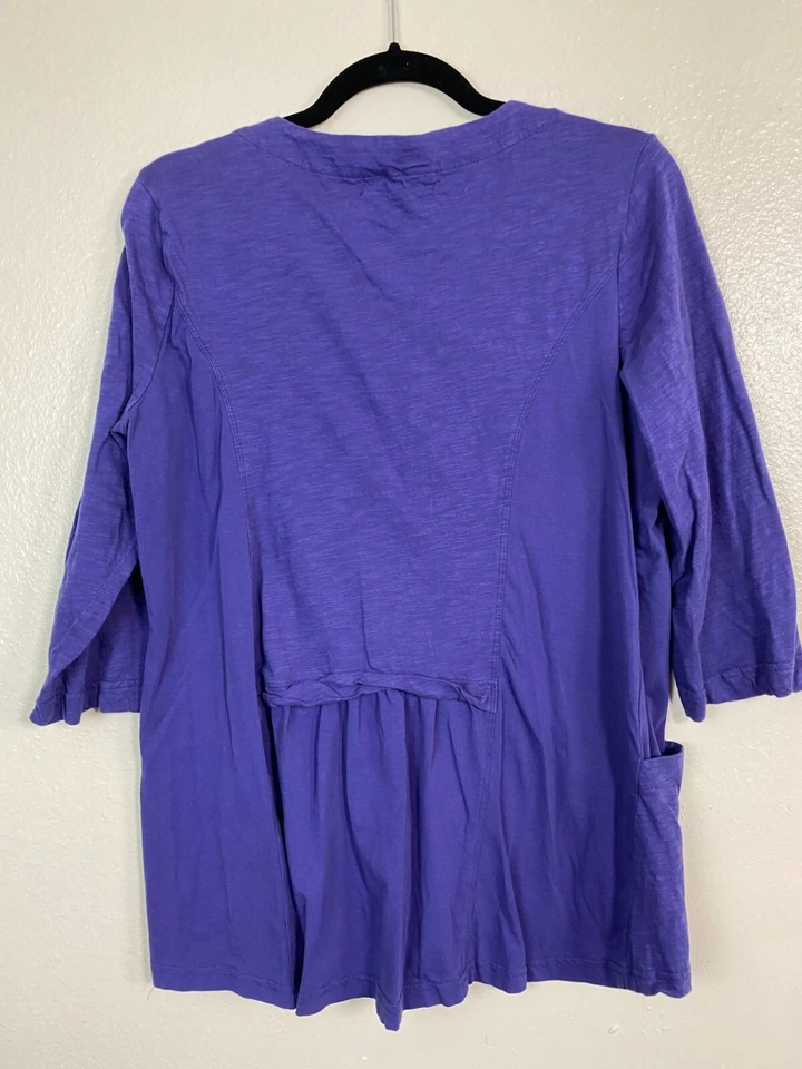 Neon Buddha Purple Button up Tunic Top Women size Medium Pockets 3/4 Sleeves Lig - Image 2 of 4