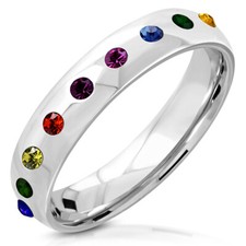 Women Men Steel LGBT Gay Pride Rainbow Wedding Ring VRD194/196