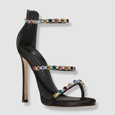 1450 Giuseppe Zanotti Women Black Crystal Strappy Sandal Shoe Sz EU 36 US 6