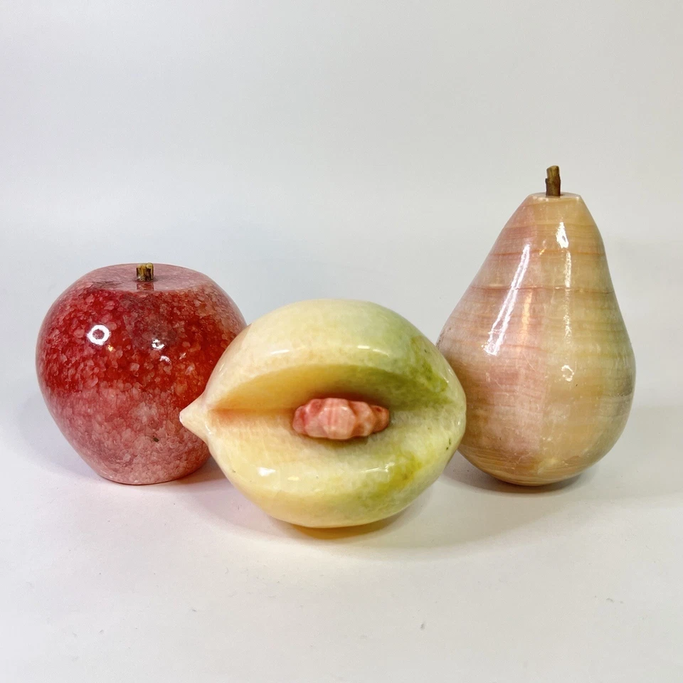 Lote de 5 frutas decorativas de mármol de alabastro plátano manzana pera melocotón mango teca Foto 2 de 4