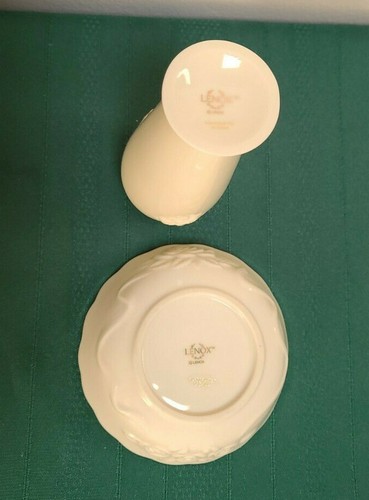 LOT: Lenox Flower Bud Vase & Bowl Rose Theme Cream colored with 24K Gold Accent - Picture 4 of 6