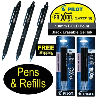 Pilot FriXion Clicker 10 BOLD Point With Black Erasable Gel Ink, Pens & Refills