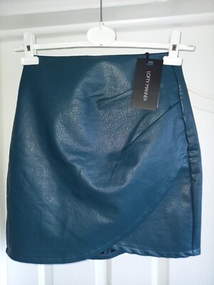 Ladies Lofty Manner Noor Faux Leather Skirt Teal Size XS Size 8 New
