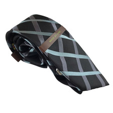 New NWT Men's Designer Tie 100 Silk BCBG Attitude - Black Purple Blue Lattice