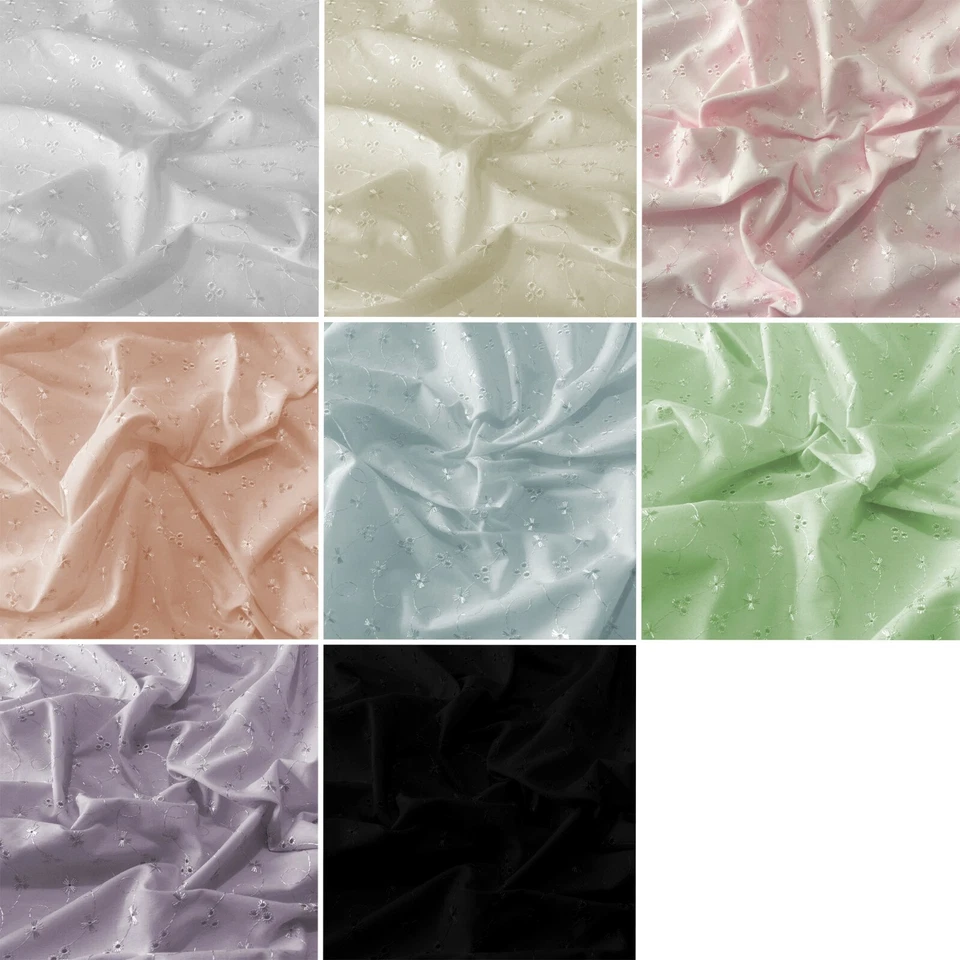 DISCOVER DIRECT Broderie Anglaise 3 Hole Polycotton Embroidered Fabric | 60" Wide | Per Metre