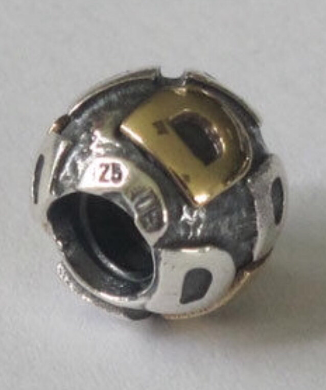 日本未入荷◆PANDORA◆刻印可☆メダリオン☆ハート/ゴールド Retired PANDORA Gold & Silver INITIAL D Bead CHARM 790298D