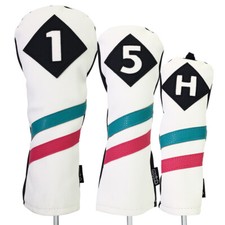 Majek Retro Golf 1 5 H Driver Wood Hybrid Headcover White w/ Teal Pink Stripe
