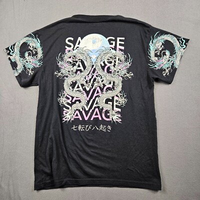 Dragon Print Shirt Mens L Yin Yang Savage Weekend Warriror Tee Black