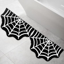 2 pcs Spider Web Bath Mat Halloween Bathroom Rugs Carpet Goth Half Circle Non...