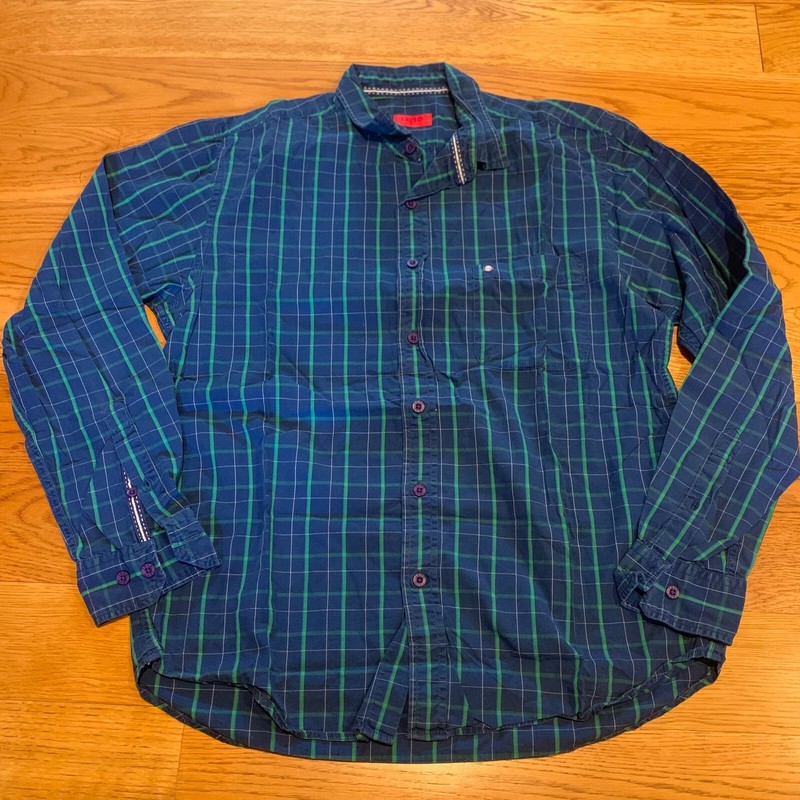 Izod Blue Plaid Long Sleeve Button Down Dress Shirt Flannel Mens Size M Medium