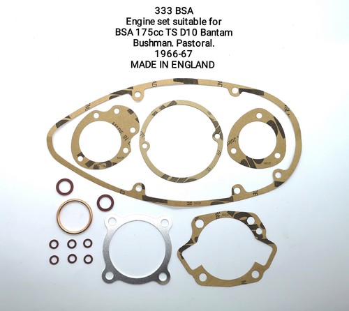BSA Bantam 175 TS D10 Bushman Pastoral Engine Gasket Set 1966-67 Made UK 333BSA - Picture 2 of 2