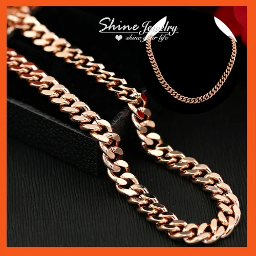 Mens Chunky 9K Rose Gold Filled Diamond Cut Cuban Curb Links Chain Necklace 55cm