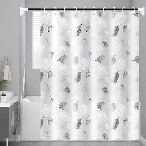 Sophisticated Opaque LEAF PRINTED shower curtain made of peva material - Picture 1 of 14