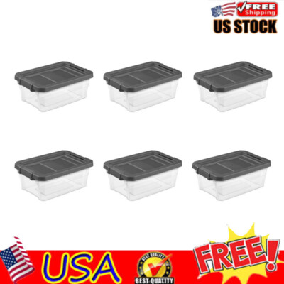 NEW Sterilite 16 Qt. Stacker Box Plastic, Flat Gray, Set of 6,Free Shipping