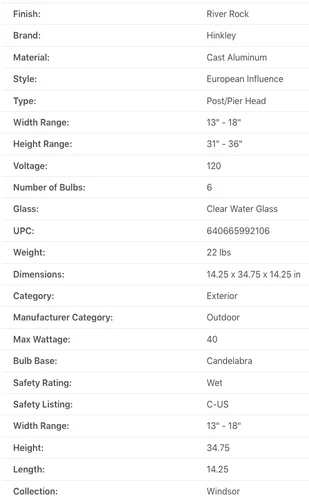 HINKLEY | 6 LIGHT STREET POST LAMP TOP ✪NEW✪ 1921RK RIVER ROCK WINDSOR RARE USA - Picture 9 of 13