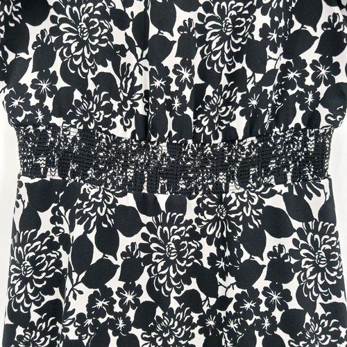 Brooks Brothers Kleid Damen 14P schwarz weiß Blumen gesmokte Taille Etui Taschen - Bild 4 von 10