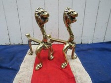 ANTIQUE VINTAGE BRITISH OLD STYLISH COOL POLISHED  MYTHICAL BRASS LION FIREDOGS 