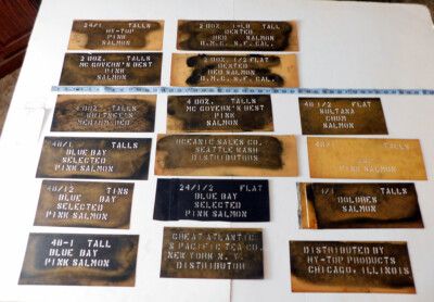 Vintage Brand Salmon Label Tin Can Box Crate Stencil Lot of 16 Alaska - Others