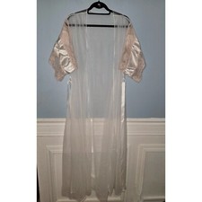 Vintage Val Mode White Sheer Bridal Boudoir Curvy Robe Satin Lace Accents. 1x