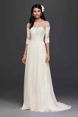 Galina Size 0 Ivory Wedding Dress Illusion Bodice w/Lace Sleeves STYLE# WG3817