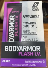 BODYARMOR  Flash IV Grape Hydration Booster 72 Sticks NO SUGAR ,2230 electrolyte