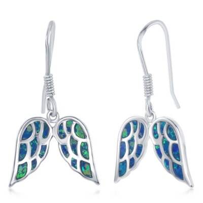 Sterling Silber Ohrringe blau Inlay Opal Engelsflügel
