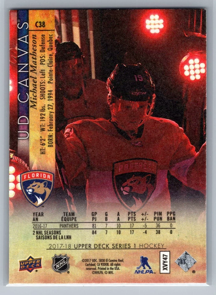 2017-18 Upper Deck #C38 Michael Matheson UD Canvas - Image 2 of 2