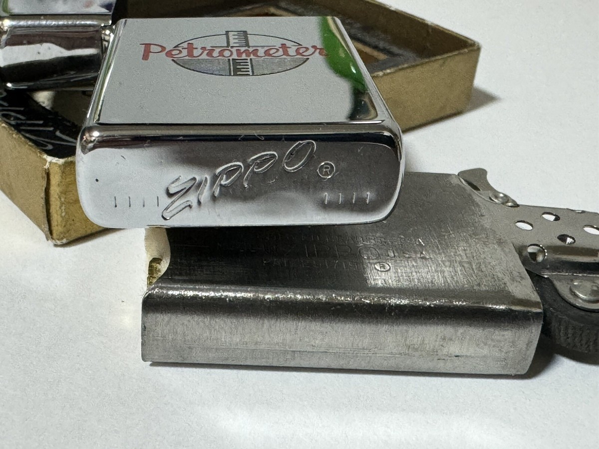 🔥🚬Vintage Slim Zippo 1966 PETROMETER Chrome Lighter Pat. 2517191