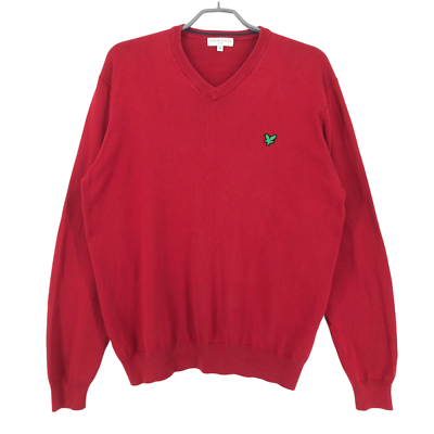 LYLE & SCOTT Men Casual V Neck Red Pullover Jumper Sweater Size XL
